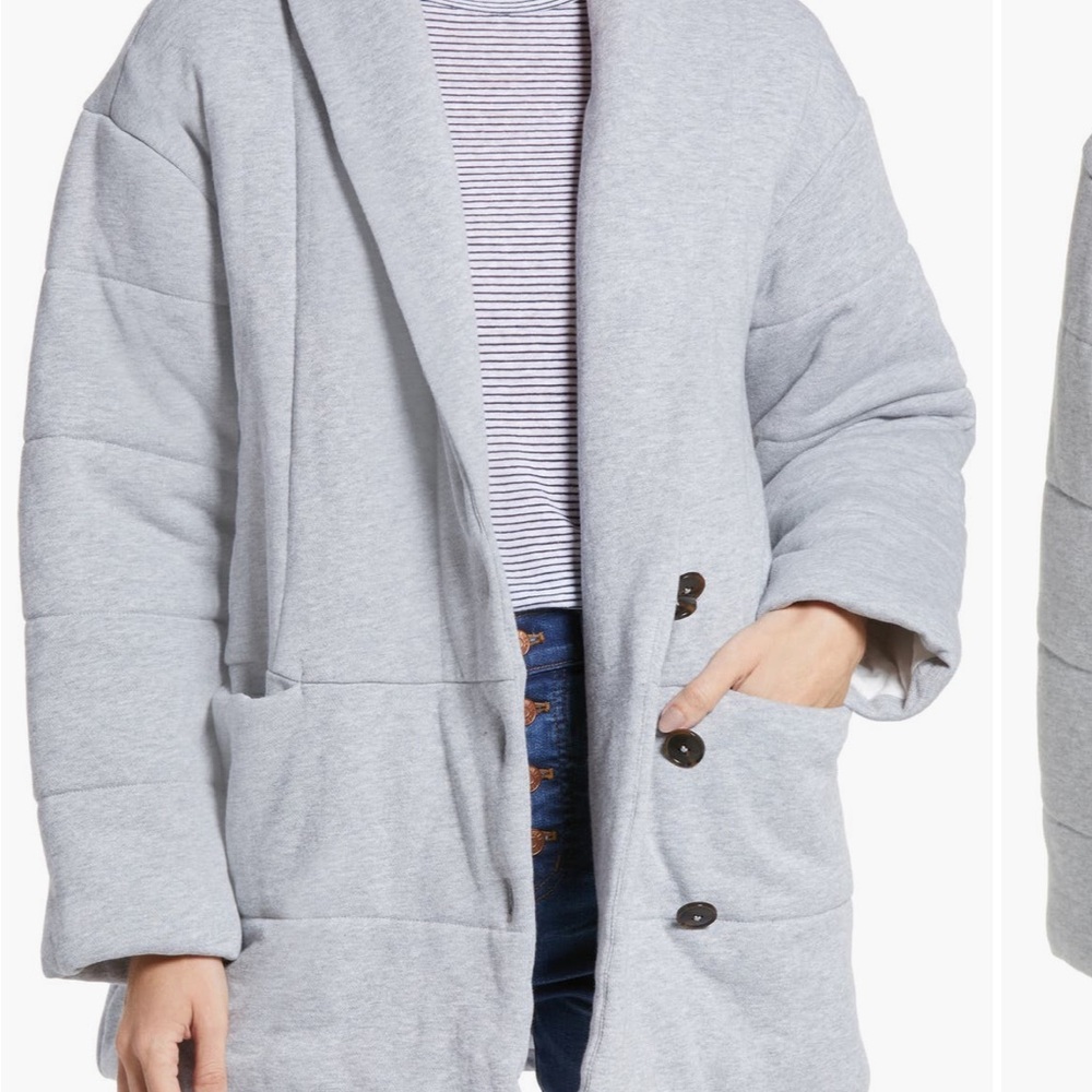 Madewell Gray Cozy Sweatshirt Puffy Coat with Shawl Lapels